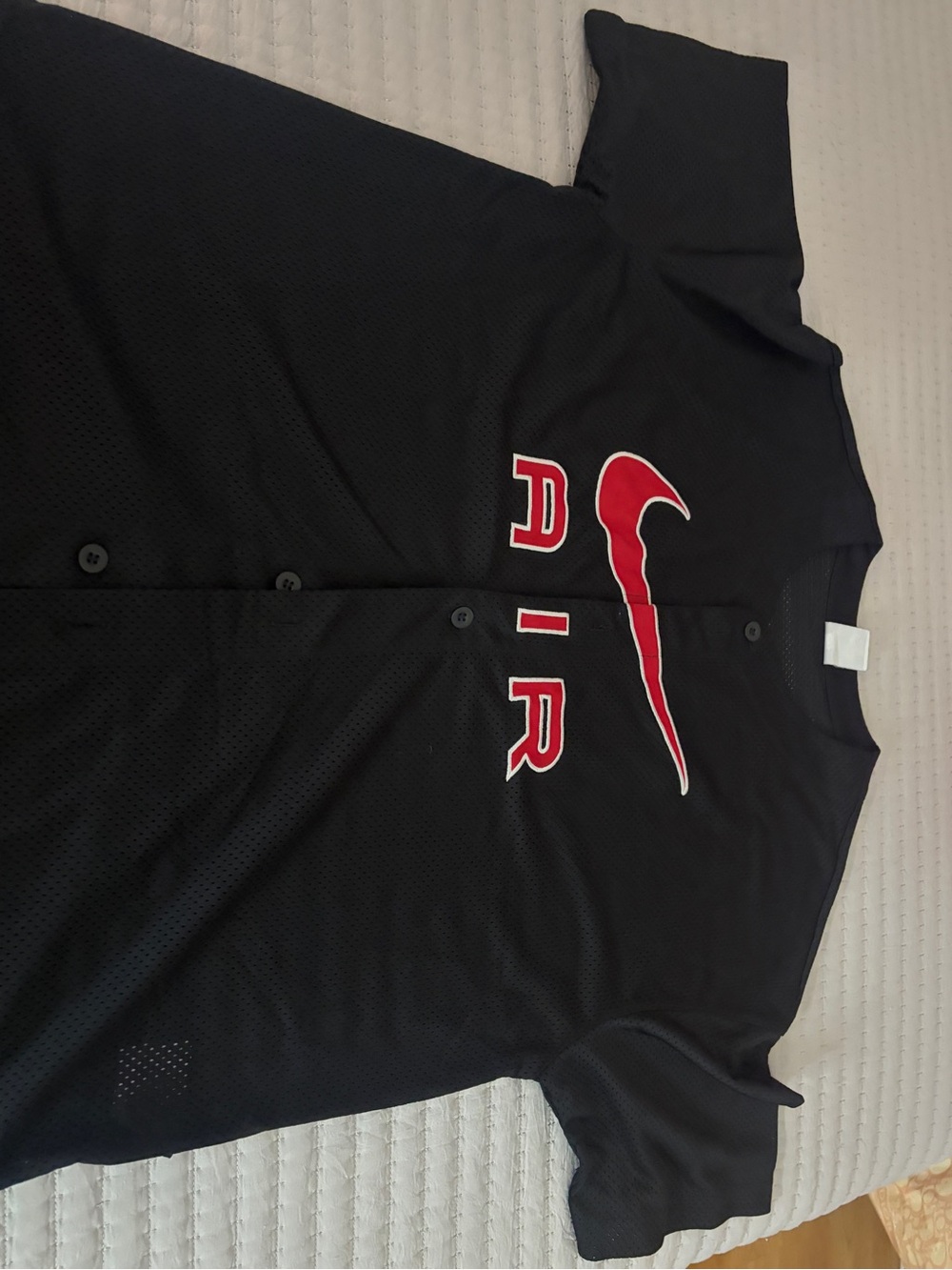 Nike Black Short Sleeve Button-Up Jersey with Red Swoosh